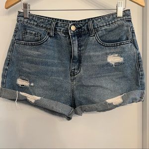 VICI Distressed Cuffed High Rise Shorts